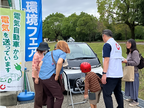 EV（電気自動車）から電気を送っている様子
